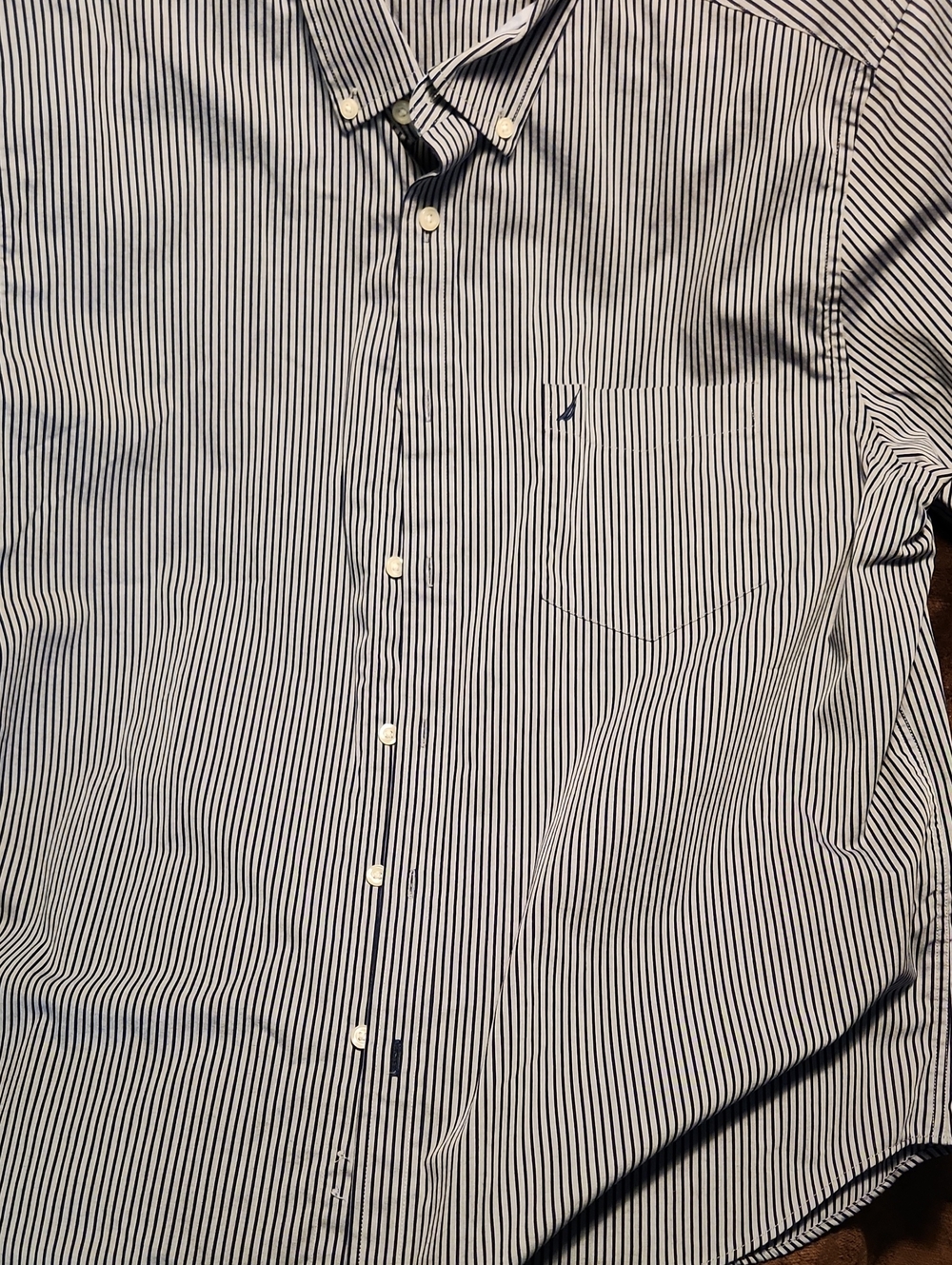 Nautica Navy and White Striped Button-Down Dress Shirt Size XL